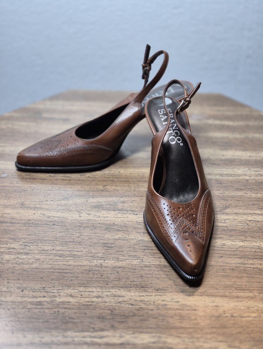 Vintage Franco Sarto Brown Leather Spectator Slingback Heels Size 6M